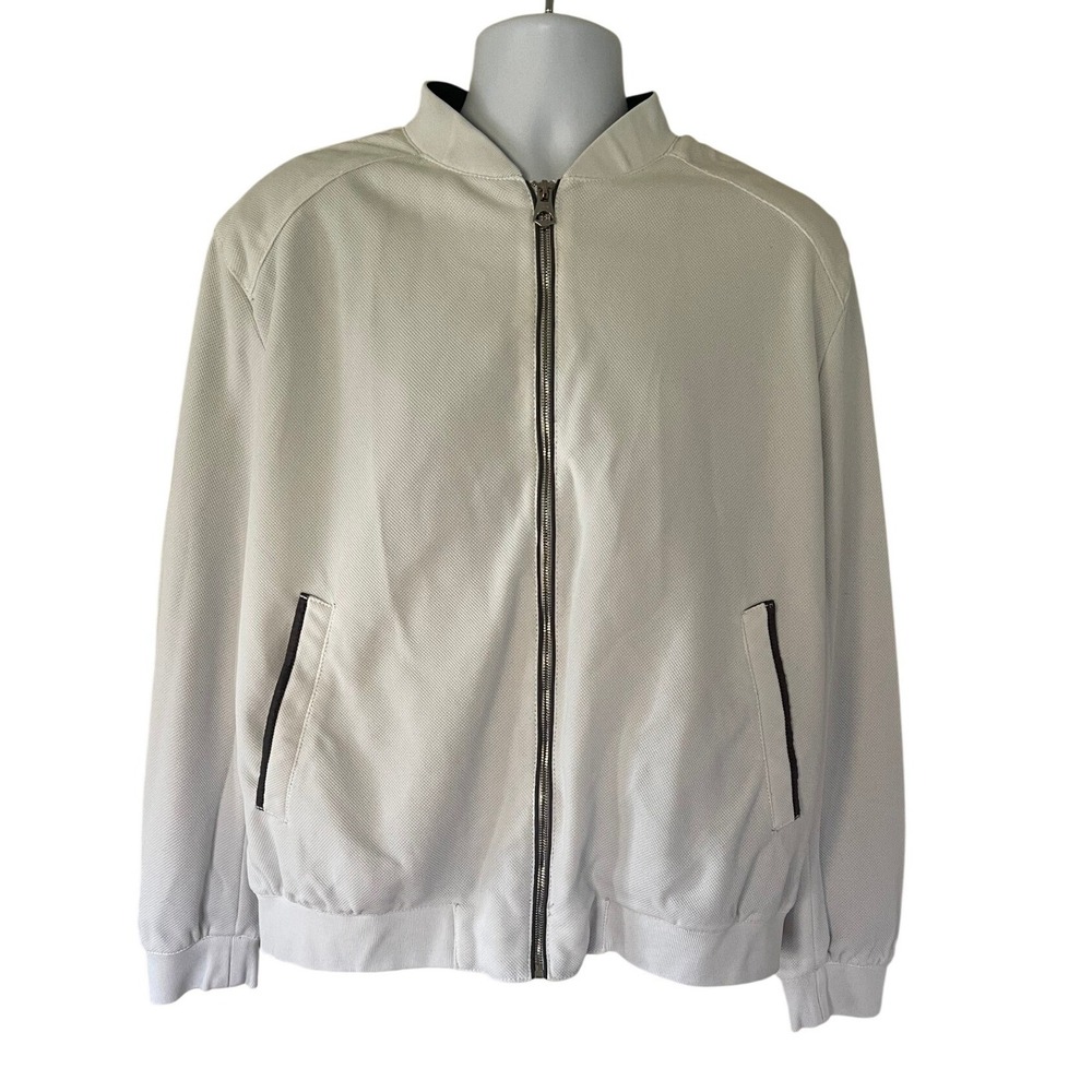 Zara Men's White Textured  Mesh Lined Full Zip Bomber Jacket Size XXL‎